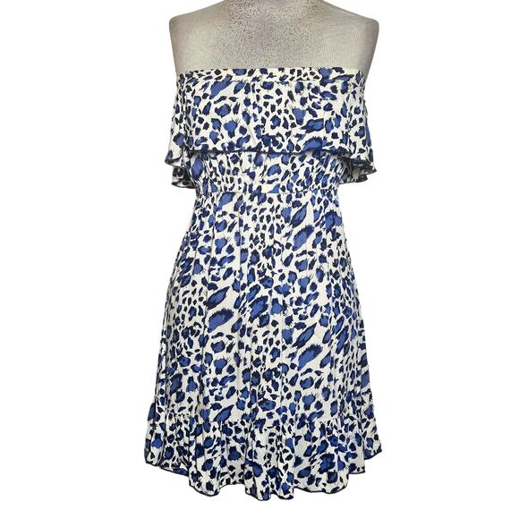 Cream and Blue Animal Print Mini Dress Size Small - Picture 1 of 4